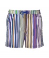 With their eye-catching coloring and vivid striping, Etros swim trunks are a chic way to liven up beachside looks - Elasticized drawstring waistline, blue tie, side slit pockets - Wear in the water with your favorite sunglasses, or post swim with a bright polo and leather sandals