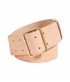 Cinch your look in style with this neutral-hued belt from Malene Birger - Wide belt with a brass-tone two-pronged buckle - Wear with a loose-fitted floral dress or belted over your favorite draped cardigan