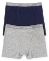 Comfy cotton boxer briefs, rendered with a touch of extra stretch by Calvin Klein Underwear.