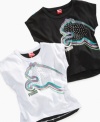 A Puma logo on the front with sweet prints on back, these hi-low tees exude confident style.