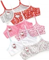 Get her fun patterns with comfort and support with this 2-pack of cropped bras from Hello Kitty.