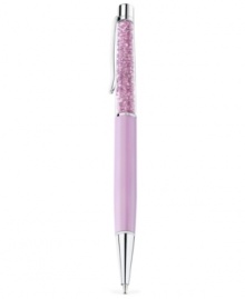 The write touch. Swarovski's pen, with silver-tone and purple details, is filled with light amethyst-colored crystals for a sparkling statement. Item comes packaged in a velvet pouch. Black ink. Approximate size: 5-3/5 x 4/10 inches.