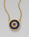 From the Evil Eye Collection. An evil eye of murano glass, richly framed in 24k gold, wards off negativity while looking divine.24k gold Murano glass Adjustable chain length, about 16-18 Diameter, about ½ Pelican clasp Imported