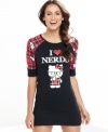 Snuggle up in this comfortable and fun Hello Kitty Nerds sleepshirt. A cute, nerdy Hello Kitty screen print adorns the front and is printed on the patterned sleeves.