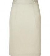 Inject instant chic to your workweek attire with this figure-flattering Schumacher pencil skirt -Classic pencil silhouette, front seaming detail, belt loops, exposed back zip closure - Wear with nude fishnets, a tie-neck blouse, and peep-toe platforms