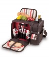 Take it to go. Fully insulated and designed to carry wine bottles, an extravagant outdoor feast and handsome service for two, the Malibu Moka picnic basket is a must for the beach, park or ball game.