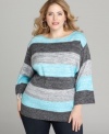 Take your look to the outer limits of chic with Style&co.'s three-quarter sleeve plus size sweater, crafted from a space-dyed knit.