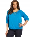 Complete your casual look with Charter Club's three-quarter-sleeve plus size top, finished by a banded hem-- snag all the colors at an Everyday Value price!