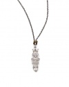 THE LOOKGemstone CollectionQuartz pendant set in sterling silverAntiqued bronze accentsRhodium chainNo closureTHE MEASUREMENTPendant length, about 4Chain drop, about 15½ORIGINMade in USA