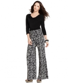 NY Collection's wide-leg pants make a stylish statement with a bold print and fashion-forward silhouette.