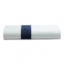 A classic navy sateen border trims these sheets by SFERRA, woven from super soft Egyptian cotton.