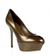 Bring classic elegance to your cocktail-ready ensemble with these luxe pumps from Sergio Rossi - Sculptural peep-toe, high front platform, ultra-high stiletto heel - Style with a figure-hugging cocktail dress and an embellished clutch