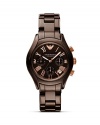 In a gotta-have-it hue, Emporio Armani's brown bracelet watch has the right balance of cool and quality. Buckle this mannish timepiece on to trim low-key looks.