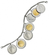 Cash in on this chic style. Giani Bernini's vintage-themed bracelet features a unique mix of coins in sterling silver and 24k gold over sterling silver. Approximate length: 7-1/2 inches.