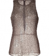 Take the texture trend to your cocktail-ready look with Theyskens Theorys ultra cool textural beaded top, detailed in muted dark gold hues for that sophisticated luxe look - Round neckline, sleeveless, hidden back zip, seamed back waist, sheer - Fitted - Team with blazers, slim-fit separates and pumps for cocktails