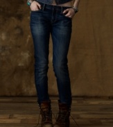 A slim fit and lower rise give a sexy, modern feel to the classic straight-leg denim jean from Denim & Supply Ralph Lauren, crafted with a hint of stretch for a perfect body-hugging silhouette.