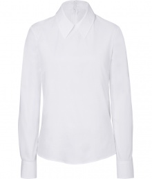 The classic white shirt gets an ultra modern remake in this zippered version from Jil Sander Navy - Spread collar with back button closures, long sleeves, wide buttoned cuffs, concealed back zip - Slim tailored fit - Wear with slim trousers, a pencil skirt, or jeans