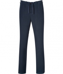 Detailed in timeless navy garment-dyed linen, Vinces drawstring pants are an effortless cool choice, perfect for starting off the new season in style - Drawstring waistband, front slant pockets, buttoned back welt pockets, flat-front, button fly, belt loops - Loosely fitted, straight leg - Wear with a tee and retro-style sneakers