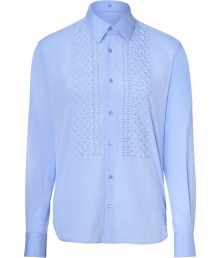 Bring luxe style to your workweek look with this embroidered button down from Ermanno Scervino - Spread collar, front button placket, front embroidered detailing, curved hem, slim fit - Style with trousers, a blazer, and oxfords