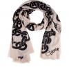 Ultra feminine and equally eye-catching, Diane von Furstenbergs cashmere chain print scarf is an Uptown-chic choice for both indoors and out - Allover chain link print, frayed ends - Wear with cashmere pullovers, or wrapped around sleek leather jackets