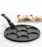 Perfectly circular for the perfect portion-this silver dollar pan makes 7 mini pancakes with little to mess. Simply pour the batter on the nonstick heavy cast aluminum pan and enjoy delicate, thin treats in no time at all. 10-year warranty.