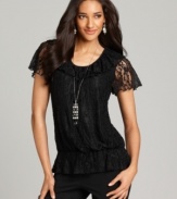 Alluring lace puts an elegant touch on Style&co.'s flattering (and comfortable!) peplum blouse!