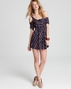 This cold shoulder Hurley dress gets extra cool with so-now diagonal stripes and an on-trend cutout in back.