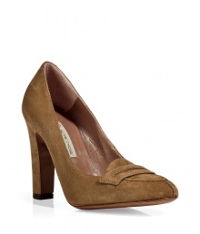 The perfect transitional shoe, suede pumps will bring your spring style full circle - Loafer-style, chunky heel - Pair with a pencil skirt or cropped trousers and a blouse