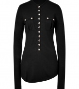 Ultra comfortable and equally chic, Balmains heavy-weight jersey henley is an exquisitely cool choice for edgy urban looks - Rounded neckline, extra long sleeves, buttoned front, buttoned chest pockets, softly curved hemline - Long, lean fit - Team with chunky knits, leather leggings and statement ankle boots