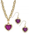 Make a heartfelt statement with this pendant and drop earrings set from Charter Club. Crafted from gold-tone mixed metal with crushed purple glass crystal accents, the set is one you're sure to love. Items come packaged in a signature Charter Club box. Approximate length, necklace: 16 inches + 3-inch extender. Approximate drop, pendant: 1 inch. Approximate drop, earrings: 1-1/4 inches.