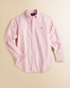 A long-sleeved sport shirt in classic cotton oxford, washed for softness.Button-down collarLong sleeves with button-down barrel cuffsButton-frontShirttail hemCottonMachine washImported Please note: Number of buttons may vary depending on size ordered. 