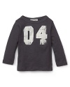 He'll love the vintage appeal of this cute long sleeve shirt in soft cotton slub, with distressed lettering detail.