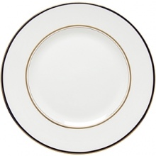 Kate Spade and Lenox join together to bring ease, elegance and understated wit to the table. Library Lane, a pattern banded with stripes, can be dressed up by mixing in the accent plate that is rimmed in navy with gold dots.