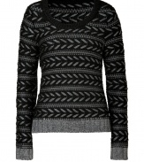 A chic metallic weave pattern elevates this ultra-sophisticated pullover from New York label Rag & Bone - Round neckline, long sleeves, decorative metallic knit pattern, ribbed hem and cuffs - Fitted silhouette - Pair with a leather pencil skirt, booties, and a classic clutch