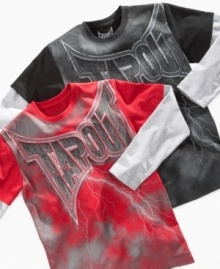 A full-on layered look-in half the time and trouble-in a long-sleeved/short-sleeved Slider T-Shirt from Tapout.