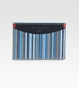 Multicolored striped pattern on luxurious leather.Two credit card slotsLeather4W X 2¾HMade in Italy