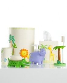 It's a zoo in here! A group of playful friends comes together in this toothbrush holder, featuring friendly animals in fun and vibrant colors that your kids will adore.