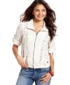 Go femme this fall in a lace jacket from American Rag! Sports roll tab sleeves and pleat detail at the back.