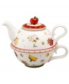 Star anise and orange, fine cookies and more dot the irresistible Winter Bakery tea set, something everyone can savor at the table. A red apple tops the teapot, which stacks on a coordinating cup from Villeroy & Boch.