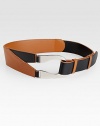 Featuring a striking, alloy-plated buckle, a horseshoe-shaped belt with unmistakable style.About 2 wideLeatherImported