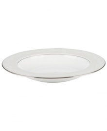 Laced with vintage elegance, the Chapel Hill rim soup bowl features a modern silhouette and prim doily pattern with platinum trim. Fine bone china from kate spade new york ensures a head-turning table setting for dinner parties, holidays and more.