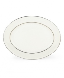 Express the best of taste at the table. Lustrous banded details add a crisp, clean finish to the white china oval platter.