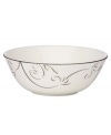 A fluid contemporary pattern with subtle shimmer dances along the edging of this serving bowl. As a stylish accent for entertaining or a simple way to spruce up an everyday meal, the Voila collection always looks right. Qualifies for Rebate