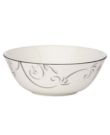 A fluid contemporary pattern with subtle shimmer dances along the edging of this serving bowl. As a stylish accent for entertaining or a simple way to spruce up an everyday meal, the Voila collection always looks right. Qualifies for Rebate