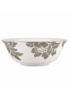 Mixing modern porcelain with antiqued blooms, the Lenox Silver Applique serving bowl has a fresh, romantic style all its own. With platinum banding to elevate holiday feasts and dinner parties with unforgettable elegance. Qualifies for Rebate