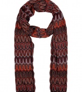 Paint chic patterning into your sophisticated accessories wardrobe with Missonis rich tonal saffron leaf patterned scarf - Black stitched ends - Wrap around everything from cropped biker jackets to elegant evening outerwear