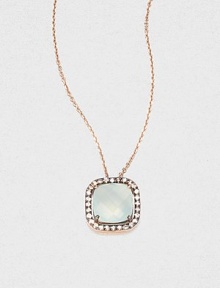 A faceted, cushion-cut white topaz stone surrounded by dazzling white sapphires set in 14k rose gold on a delicate link chain. White topazWhite sapphire14k rose goldLength, about 16Pendant size, about .3 Spring ring closureMade in USA