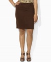 Lauren Ralph Lauren's casual plus size skirt is rendered in soft, sueded stretch twill for a flattering fit and shape.