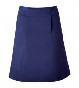 Let the crisp, clean lines of this elegant skirt give a polished look to your work wardrobe - Designed in a blue cotton blend with a flared A-line silhouette - Features side pockets, decorative darts and a concealed zipper at the back - Perfect for the office with a chic blouse and high heels, or with a simple tank, cardigan and dainty flats