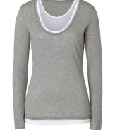 Essential for layered looks, Majestics tank/tee combo is a must for your casual cool staple wardrobe - Longer ivory tank, heather grey scoop neck long sleeve tee - Loosely form-fitting - Team with favorite jeans and statement fashion sneakers